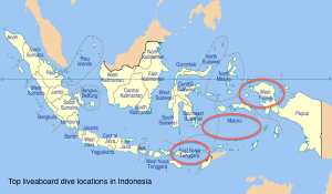 Map of liveaboard dive locations in Indonesia